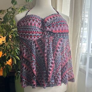 Colorful KONA SOL Geometric Zigzag/Tribal print Tankini/swimwear Top, EUC, sz XL